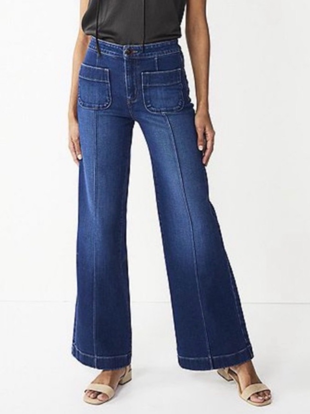 Super High Rise Wide Leg Jeans Dark Wash Front Seam Size 4 LC Lauren Conrad